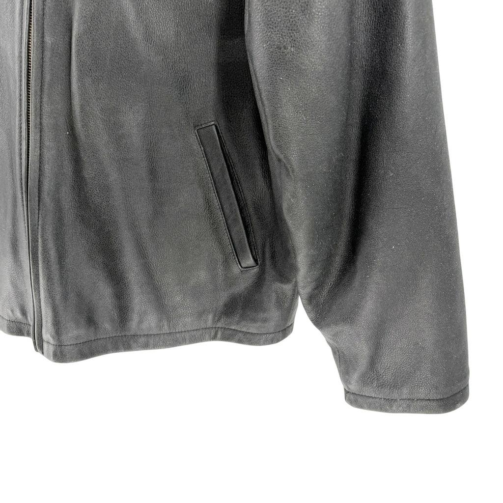 Vintage 90s Planet Hollywood Black Genuine Leather Columbus Bomber Jacket