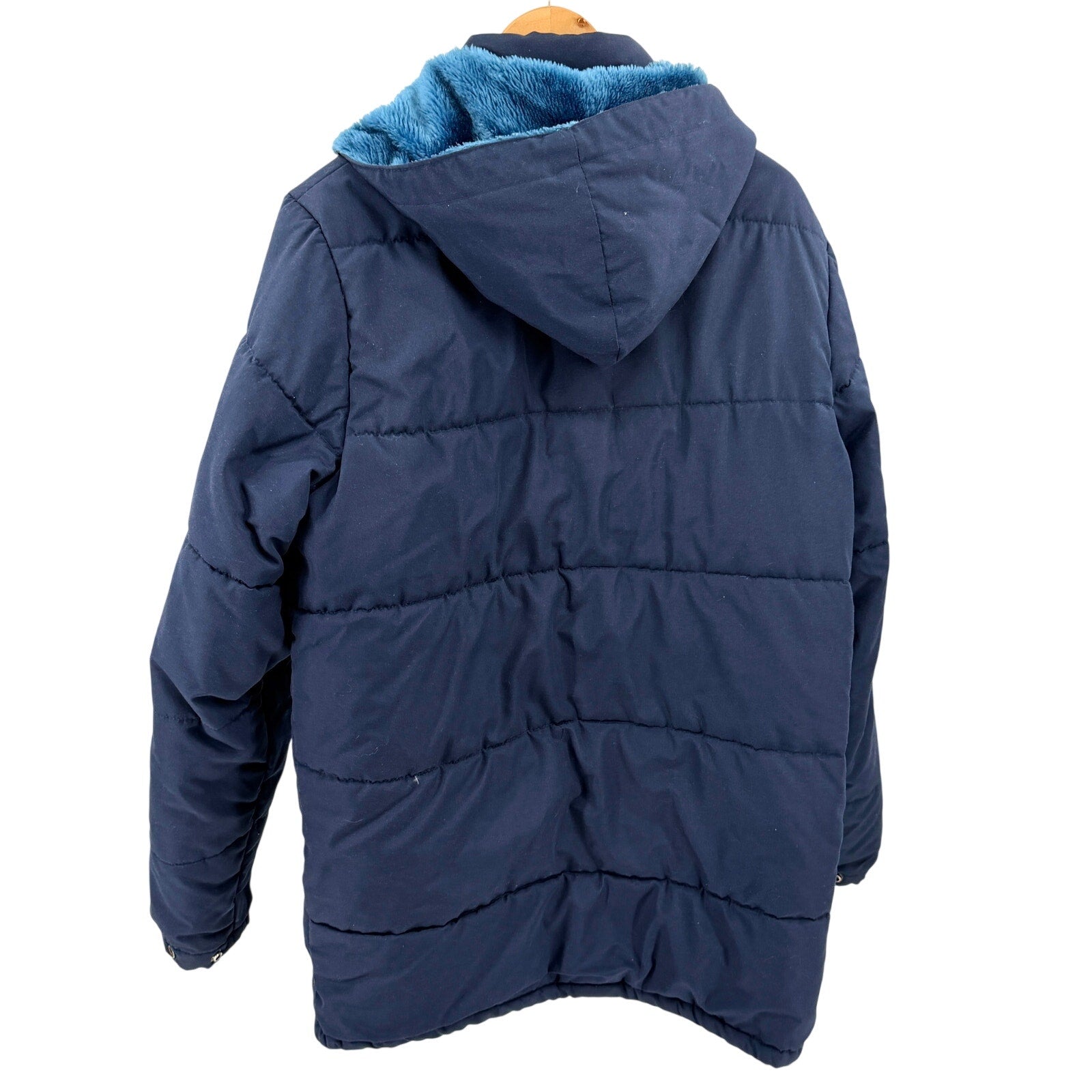 Vintage 70s Sears Navy Blue Snapped Removable Hood Puffer Parka Jacket