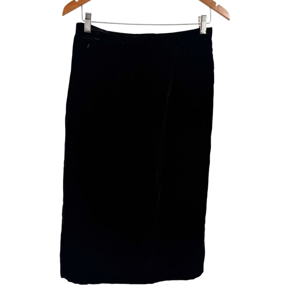 Vintage 80s Erwan Silhouette Black Velvet Midi Pencil Skirt