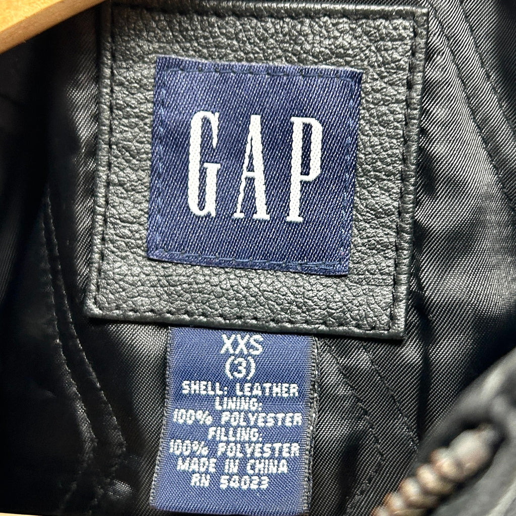 Vintage Y2K GAP Black Genuine Leather Minimalist Kids Moto Jacket