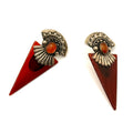 Vintage 90s Amber Resin Sterling Silver Carnelian Art Deco Revival Stud Earrings