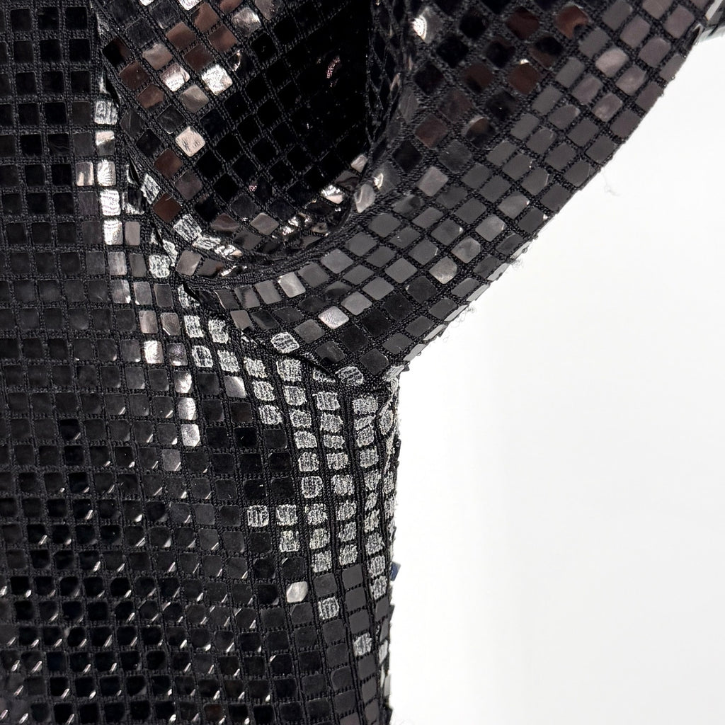 Love Moschino Black Square Sequin Mini Dress Shoulder Pad Stretch Party Shift