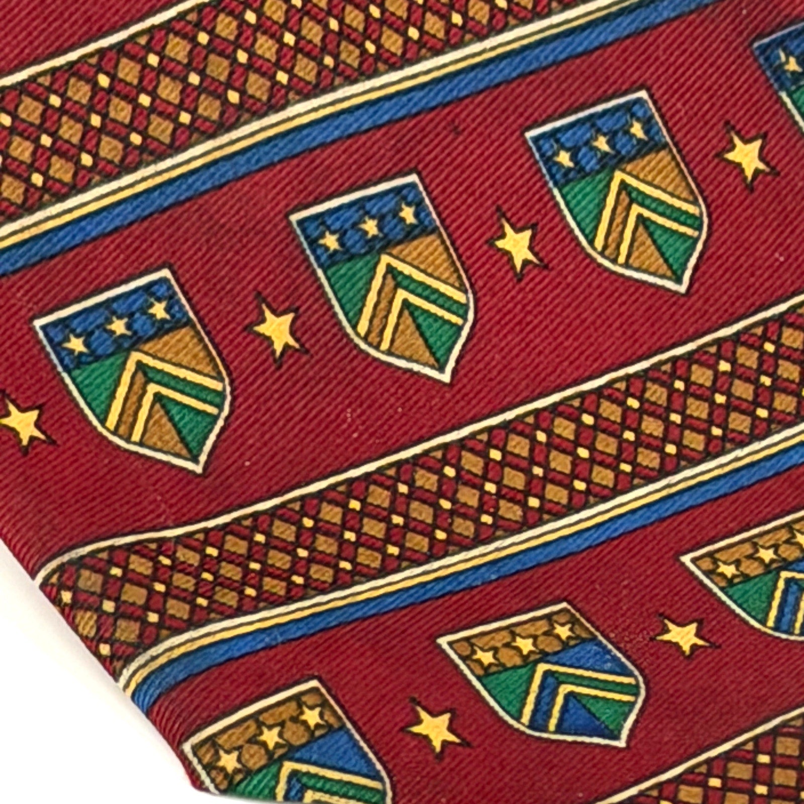 Vintage 90s Tommy Hilfiger Red Crest Stars Heraldic Preppy Necktie
