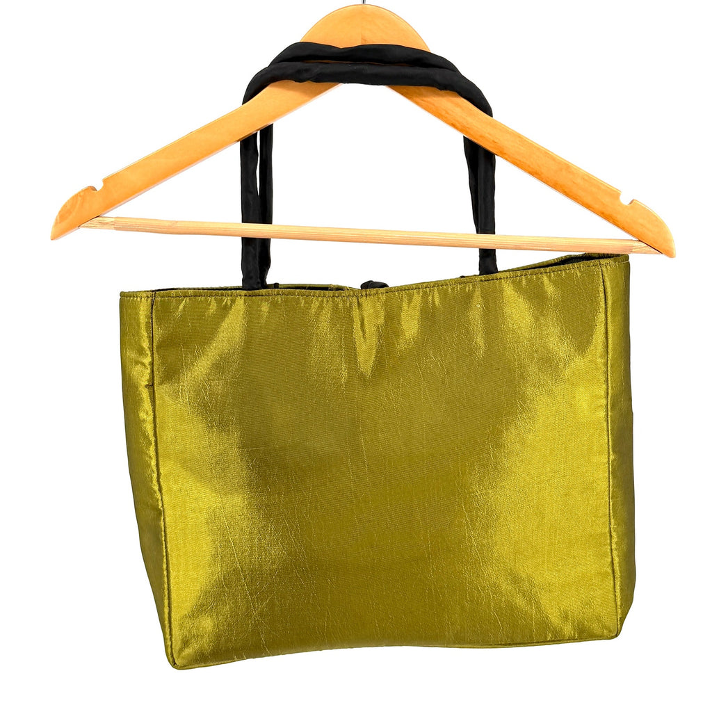 Vintage Y2K Chartreuse Green Padded Silk Embroidered Asian Tote Handbag