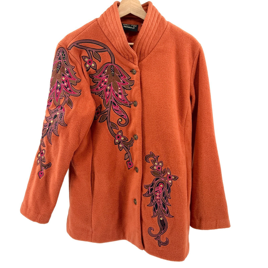 Vintage 90s Bob Mackie Orange Fleece Embroidered Jacket