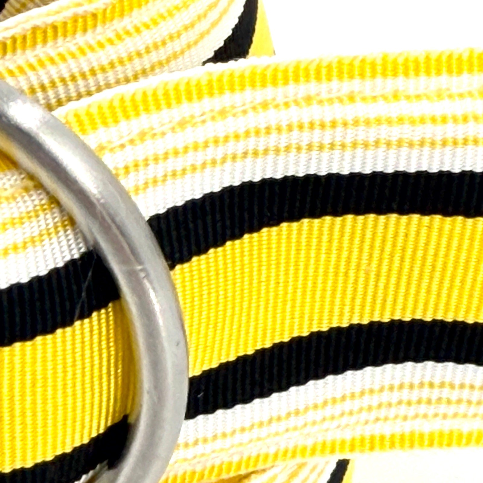 Vintage 90s J.Crew Yellow Black Striped Preppy Grosgrain D-Ring Ribbon Belt