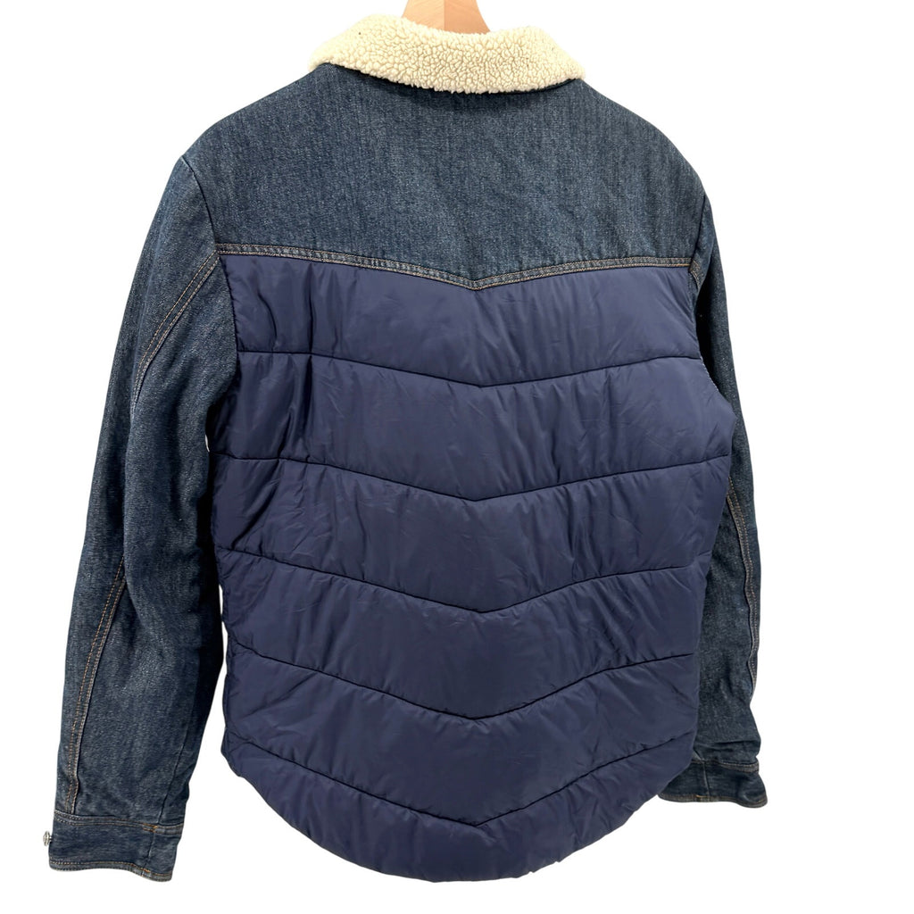 Buffalo David Bitton Navy Blue Denim Faux Shearling Puffer Jacket