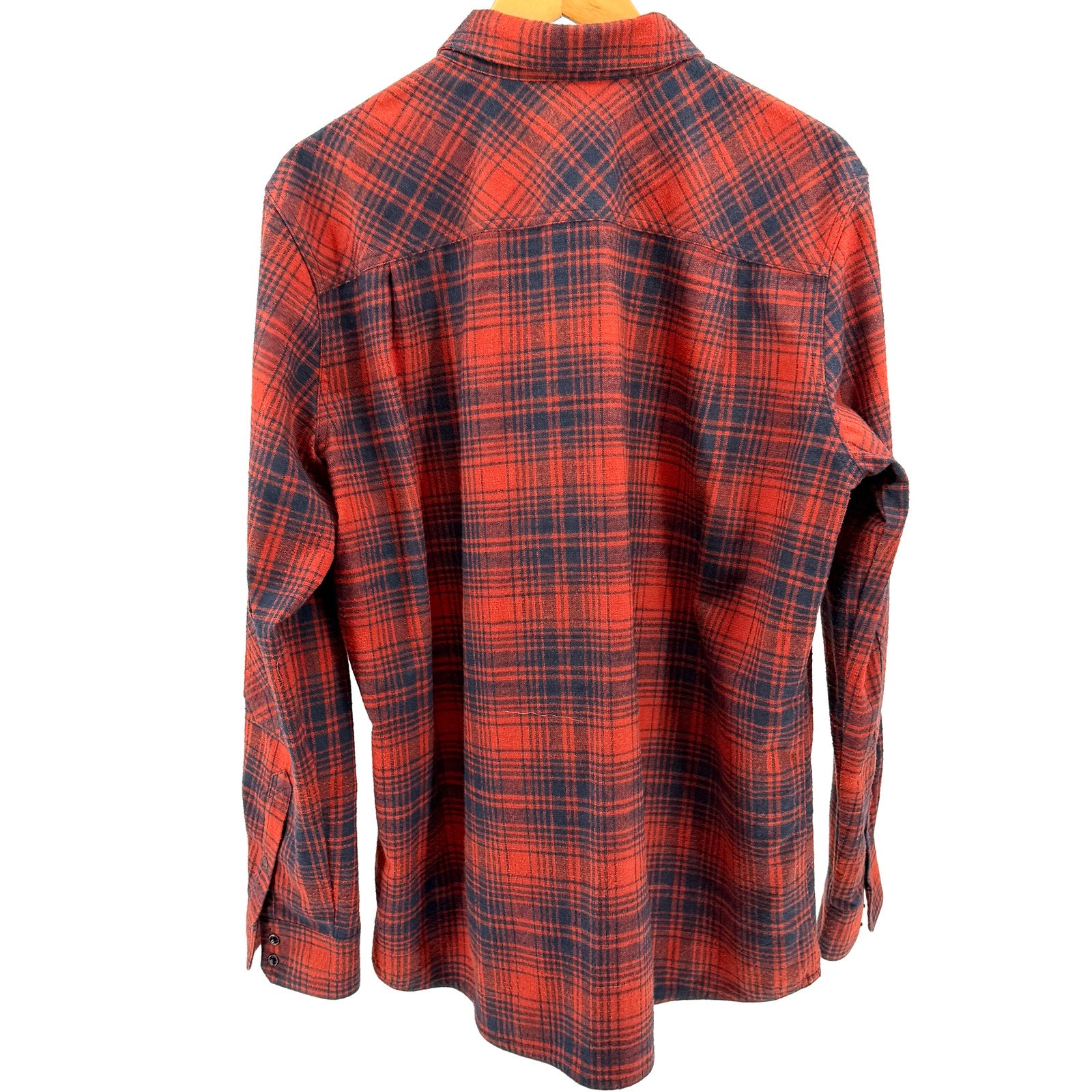 L.L. Bean Red Navy Plaid Snap Front Reinforced Shoulder Flannel Shirt