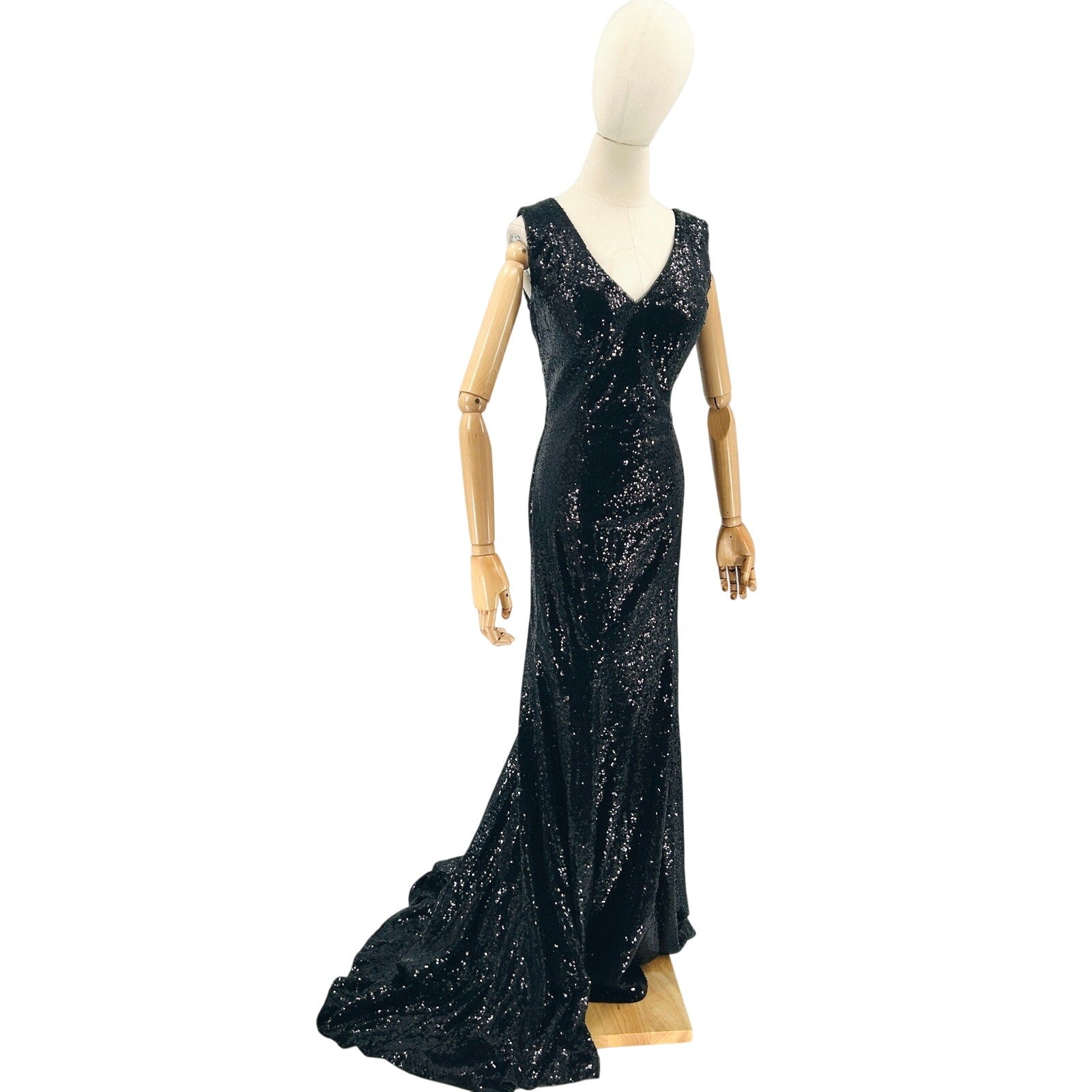 Y2K Black Sequin Sexy Satin Lace-Up Corset Back Evening Gown