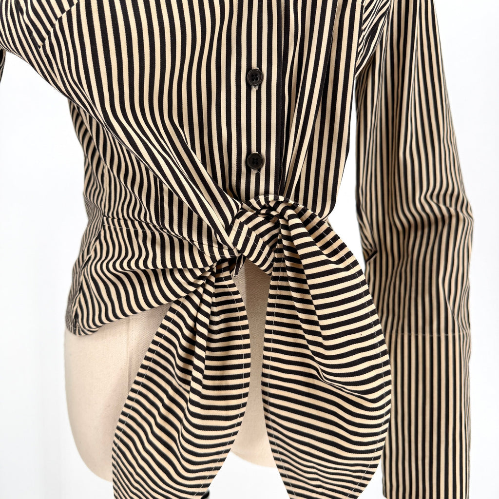 Carlisle Beige Black Striped Tie-Front Blouse