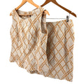Vintage 90s Handmade Beige Mustard Yellow Linen Tribal Print Skirt Blouse Set