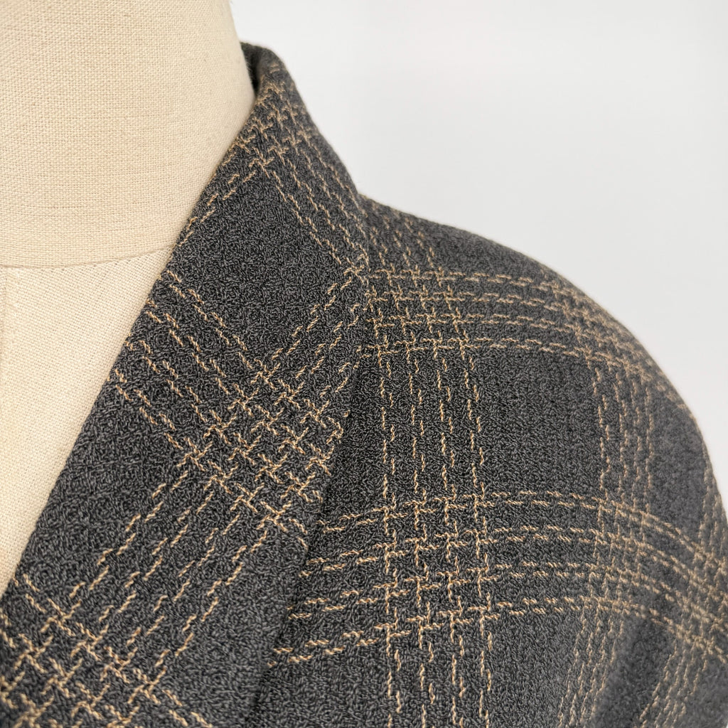 Vintage 90s Emanuel Ungaro Gray Wool Plaid Double Breasted Blazer Skirt Suit