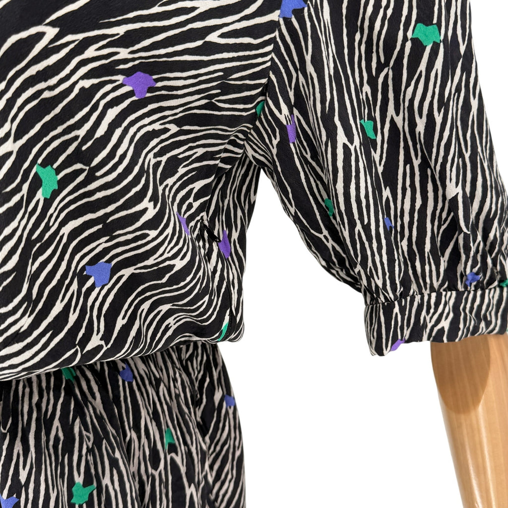 Vintage 80s Gianni Versace Black White 100% Silk Abstract Graphic Mini Dress