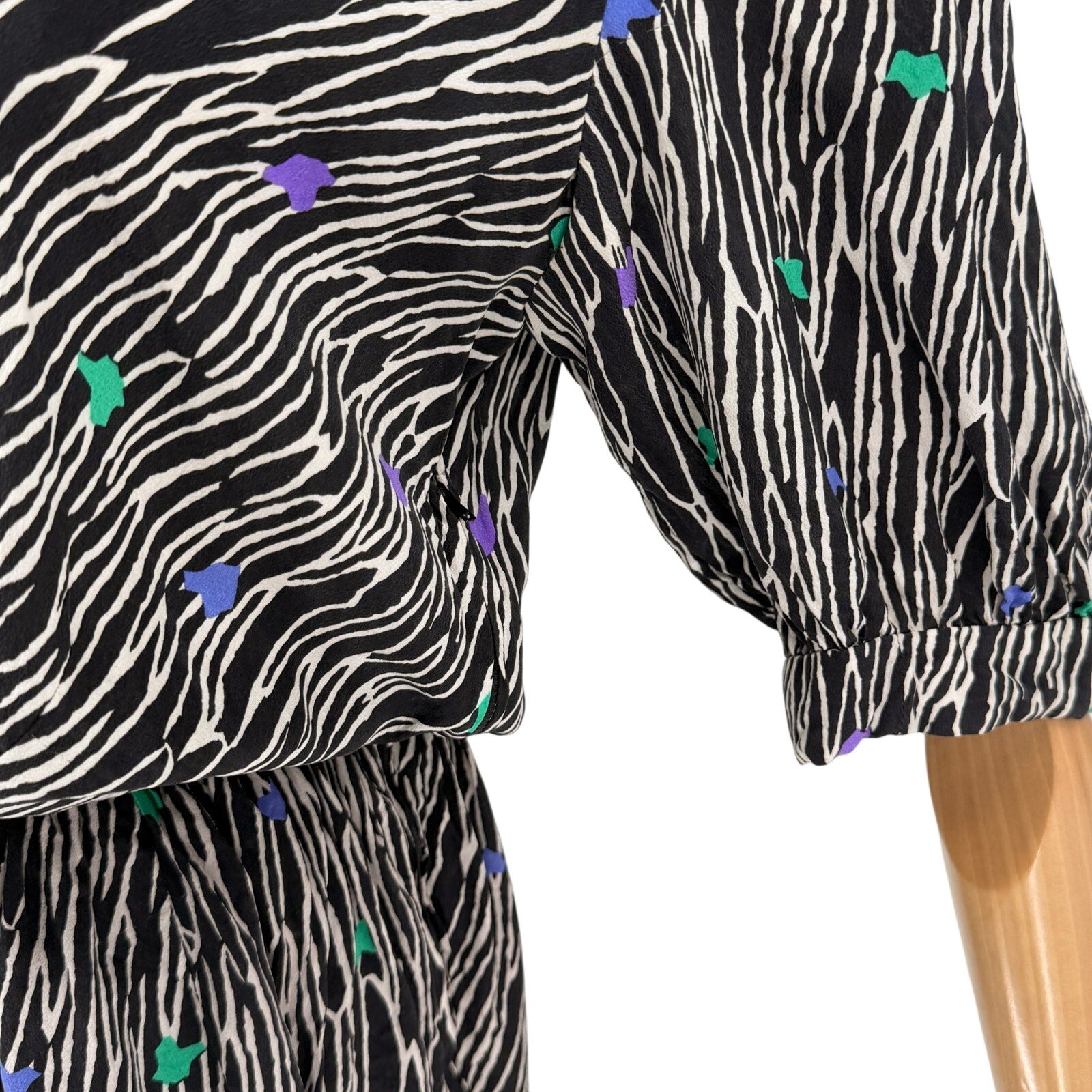 Vintage 80s Gianni Versace Black White 100% Silk Abstract Graphic Mini Dress