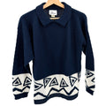 Vintage 90s Lady Hampshire Blue Geometric Polo Collar Sweater