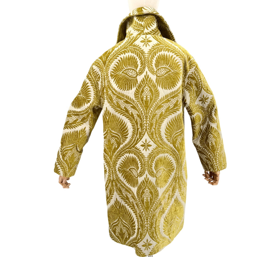 Vintage Y2K 3 Sisters Cream Yellow Tapestry Floral Wire Collar Duster Jacket
