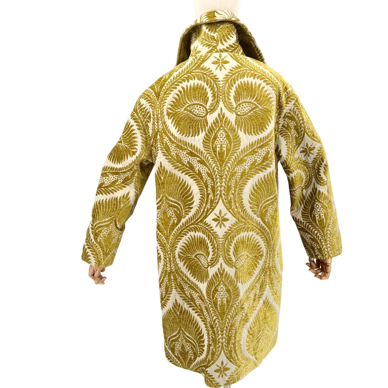 Vintage Y2K 3 Sisters Cream Yellow Tapestry Floral Wire Collar Duster Jacket