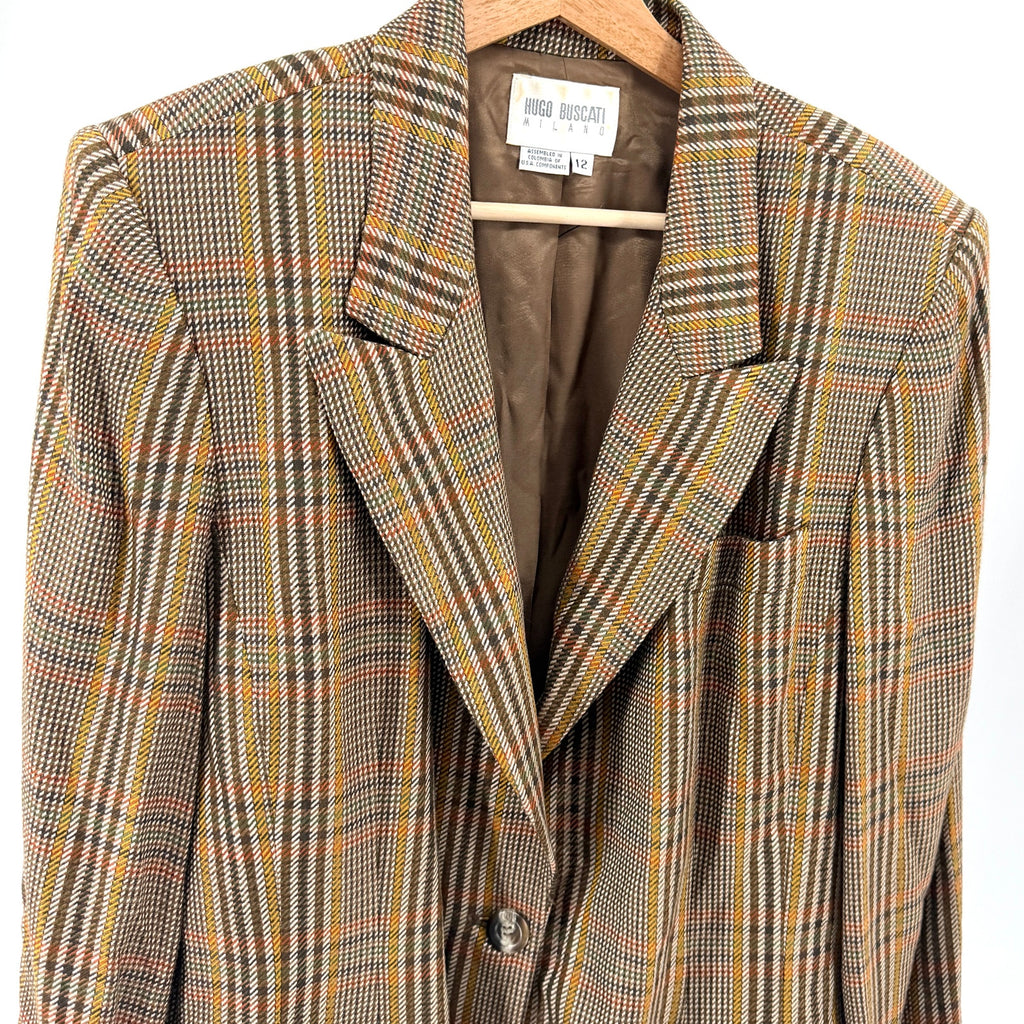 Vintage 90s Hugo Buscati Milano Brown Mustard Plaid Blazer