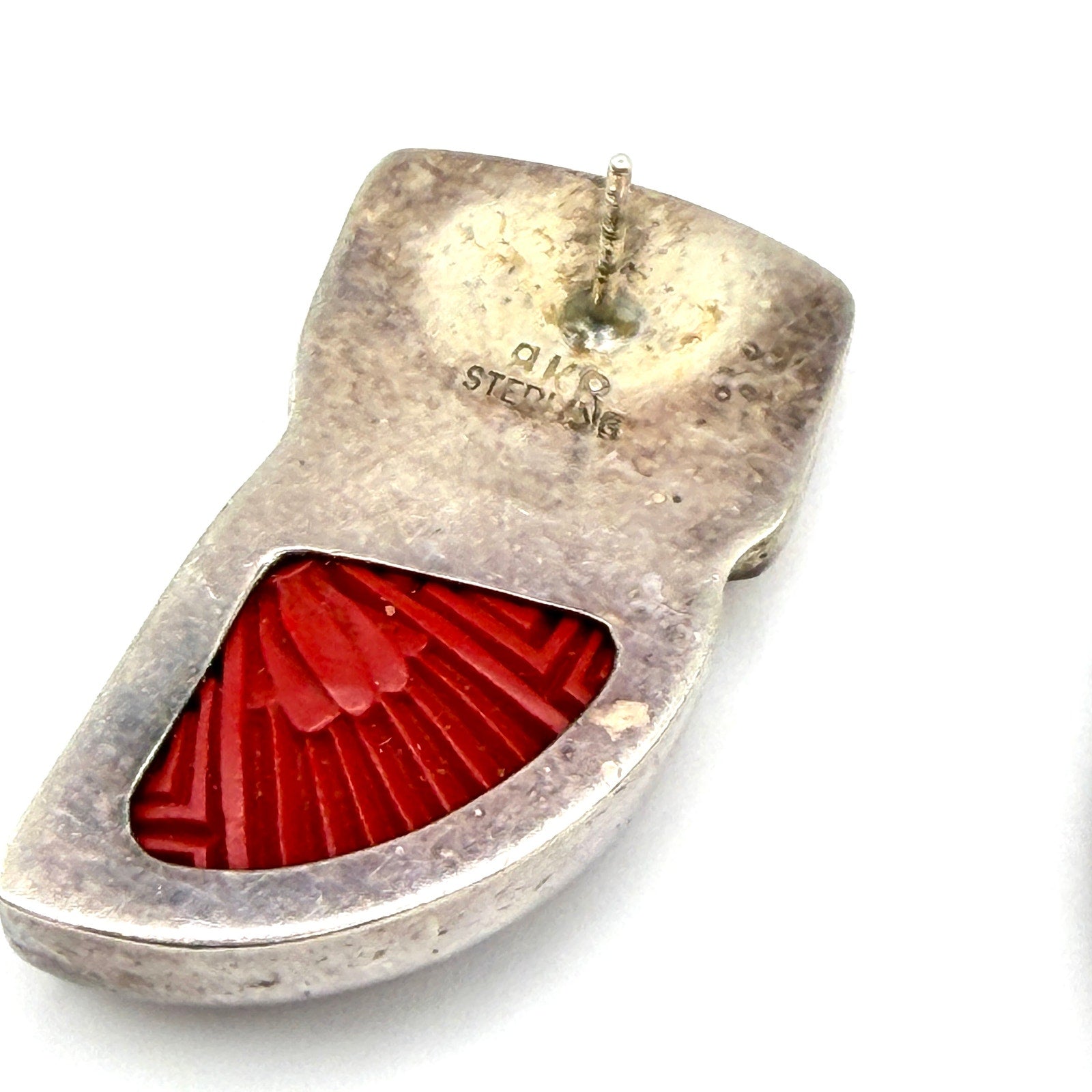Vintage 90s Amy Kahn Russell Stamped Sterling Cinnabar Spiny Oyster Earrings
