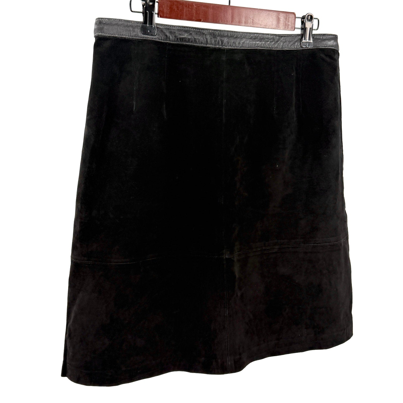 Vintage 90s Clothes Revue Black Genuine Leather Suede Mini Skirt