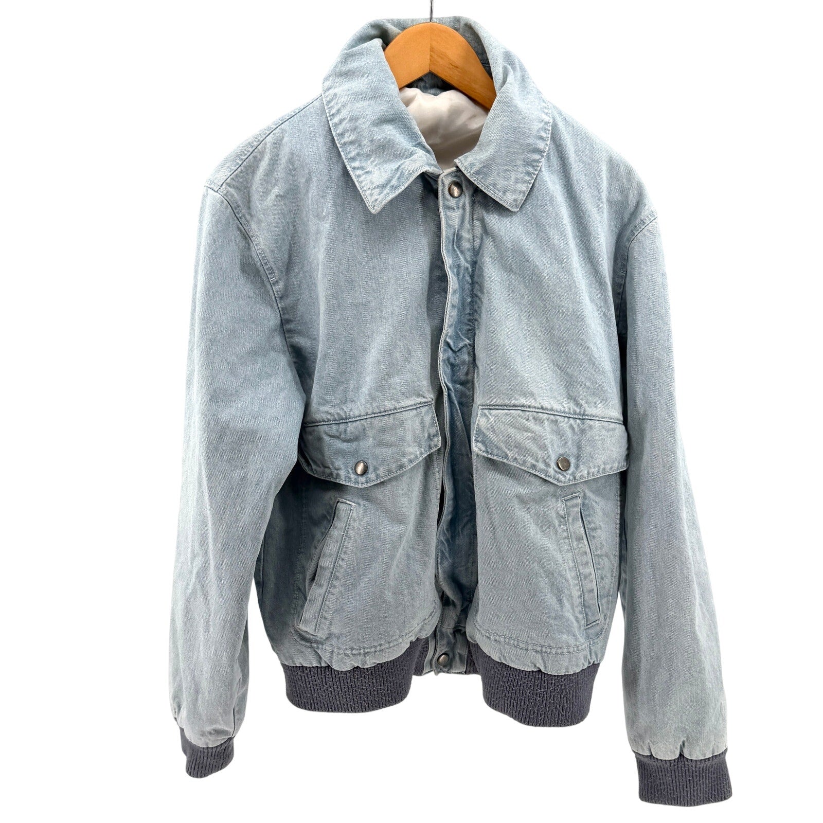 BDG Urban Outfitters Light Wash Denim Faux Sherpa Collar Bomber Jacket
