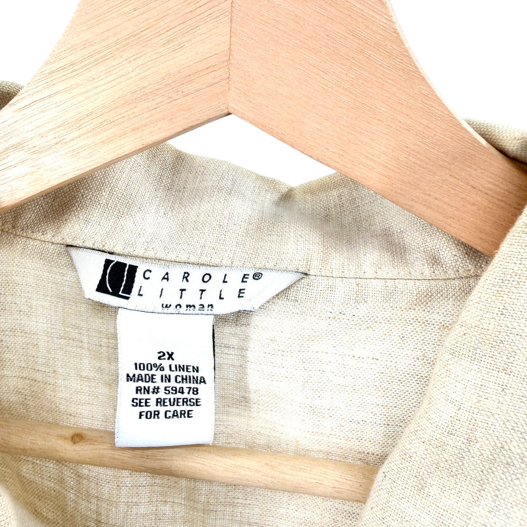 Vintage Y2K Carole Little Beige 100% Linen Trucker Jacket
