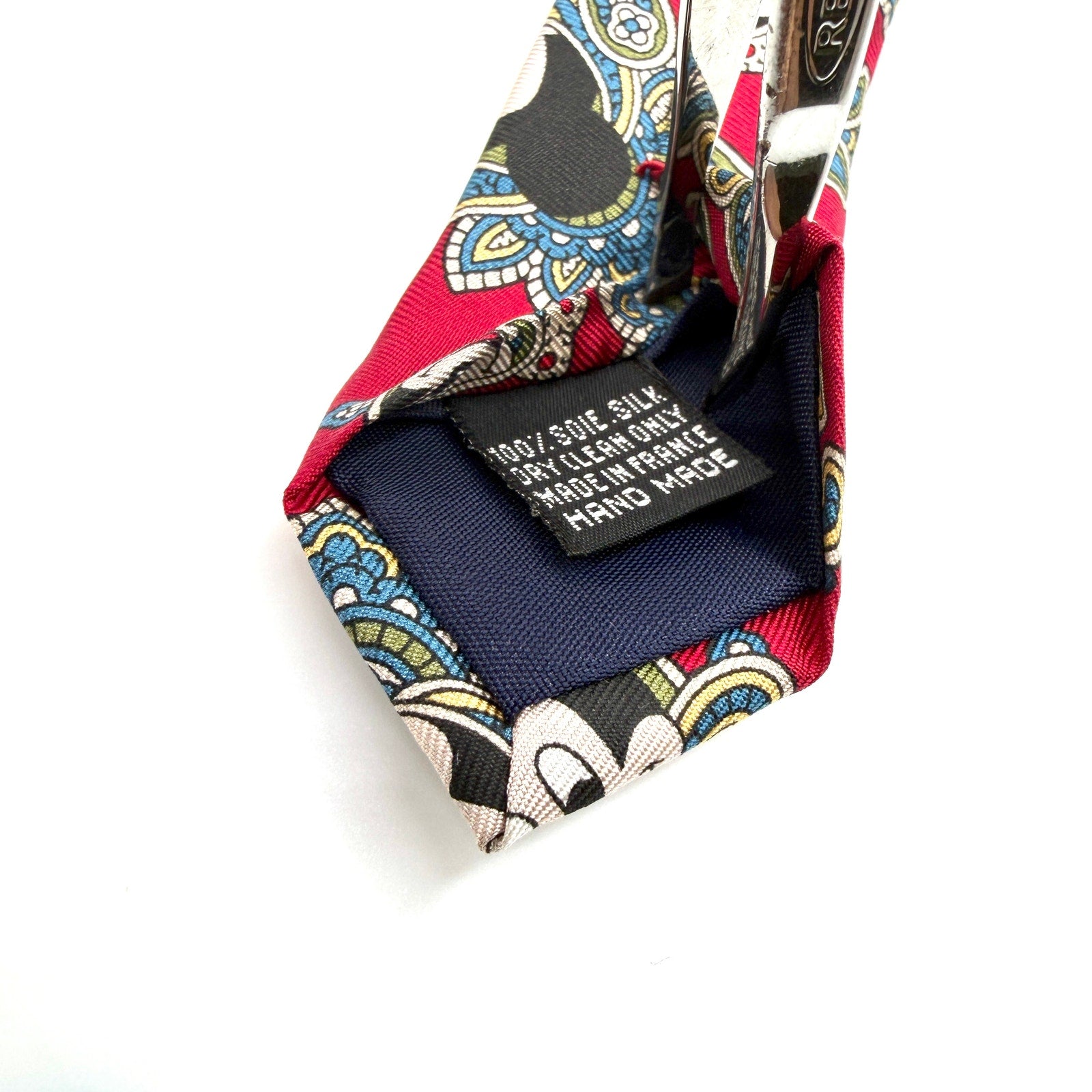 Vintage 90s Disney Red 100% Silk Paisley Mickey Mouse Made in France Necktie