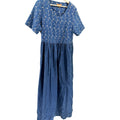Vintage 90s Double D Ranch Blue 100% Cotton Denim Embroidered Peasant Maxi Dress
