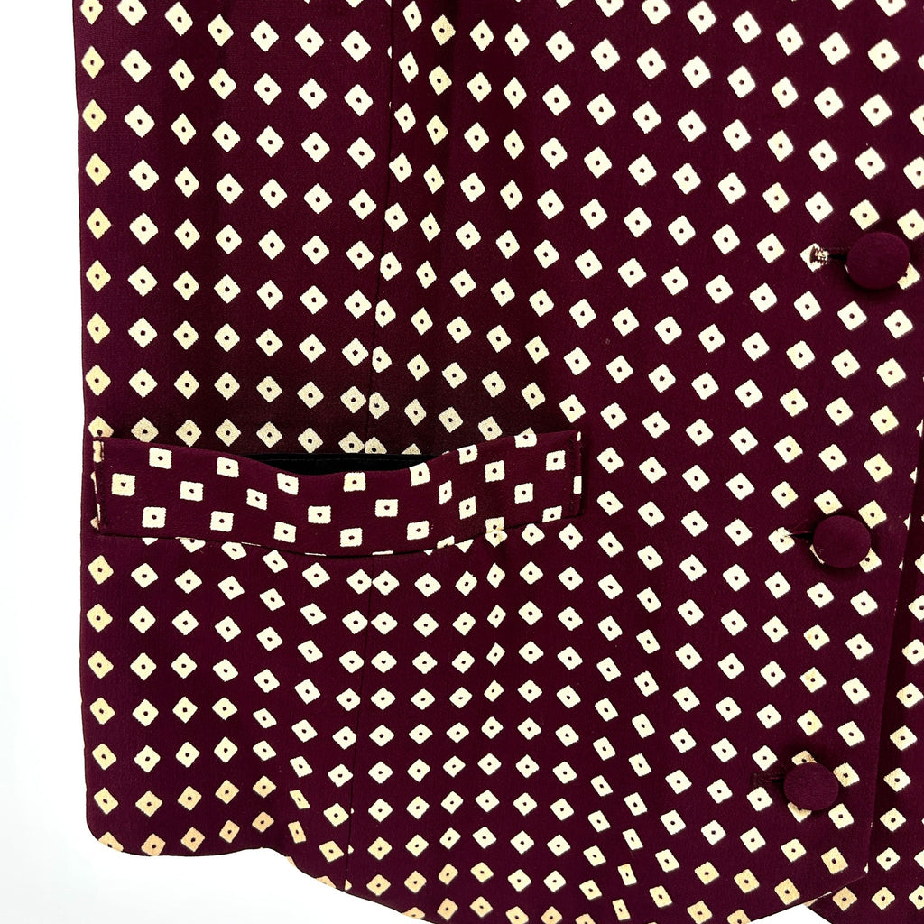Vintage 80s Mevisto Maroon Diamond Print 100% Rayon Waistcoat Vest