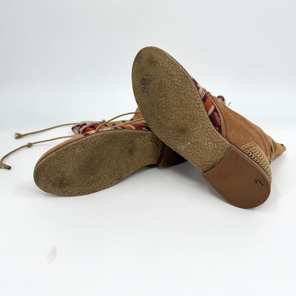 The Sak Tan Genuine Suede Aztec Southwestern Crochet Boots