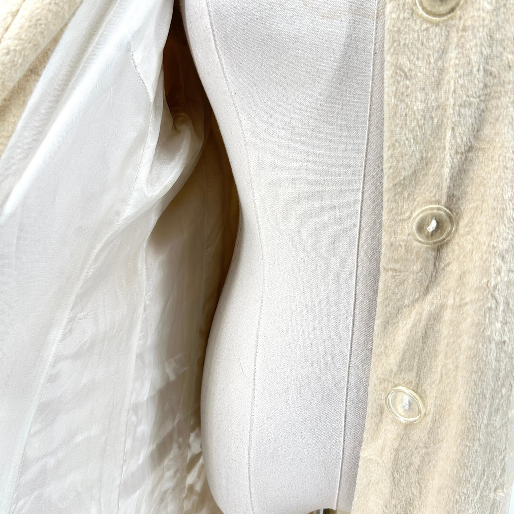 Vintage 90s Alpine Studio Cream Faux Fur Longline Winter Coat