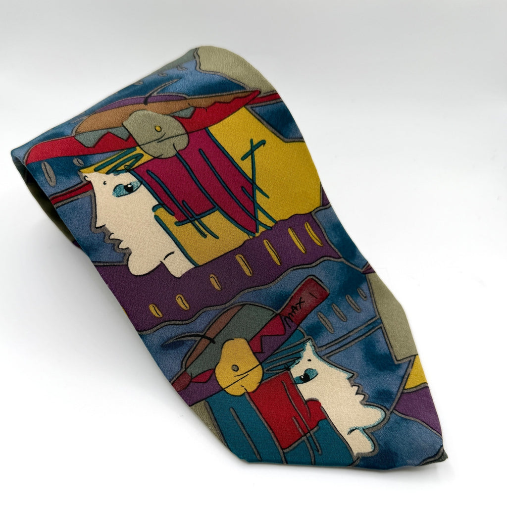 Vintage 90s Neo Max Purple Blue 100% Silk Peter Max Pop Art Necktie