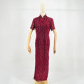 Vintage 90s Chinese Velvet Burnout Burgundy Maxi Cheongsam Dress