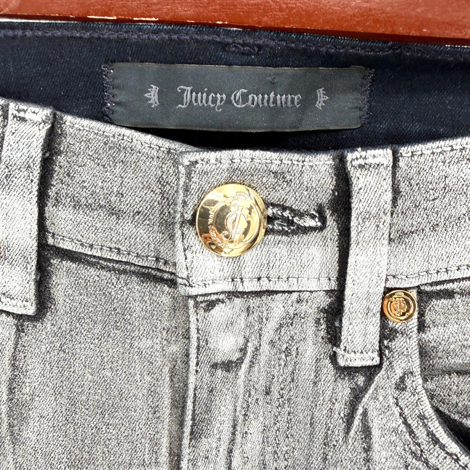 Juicy Couture Silver Metallic Wax Coated Stretchy Skinny Jeans