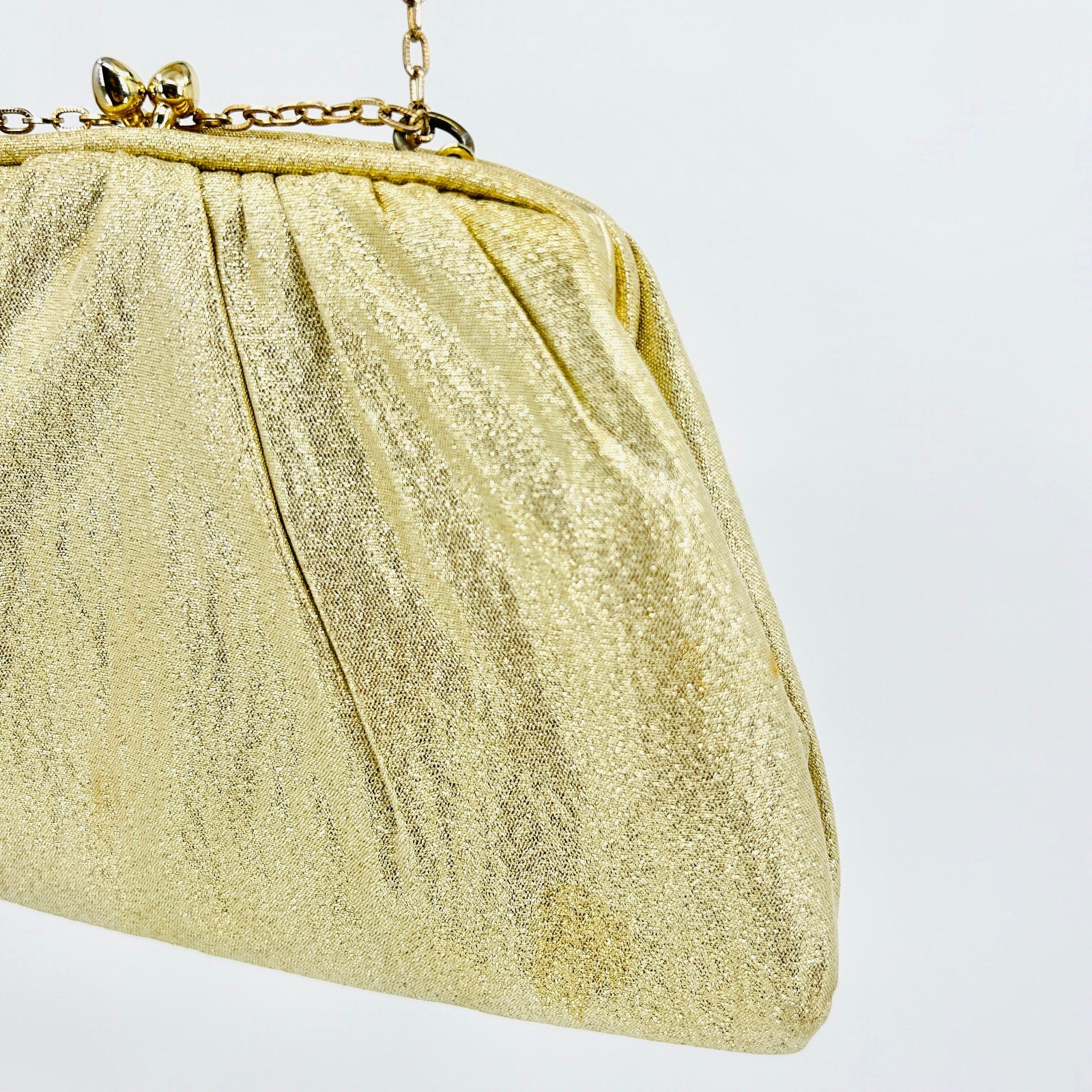 Vintage 1960s Gold Metallic Lamé Frame Evening Clutch Bag