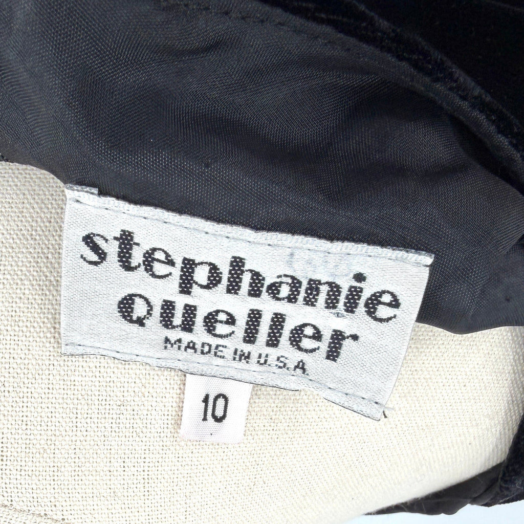 Vintage 80s Stephanie Queller Black Velvet Shoulder Pad Blouse