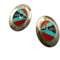 Vintage 90s Sun West Silver Multi Stamped Sterling Silver Inlay Post Earrings