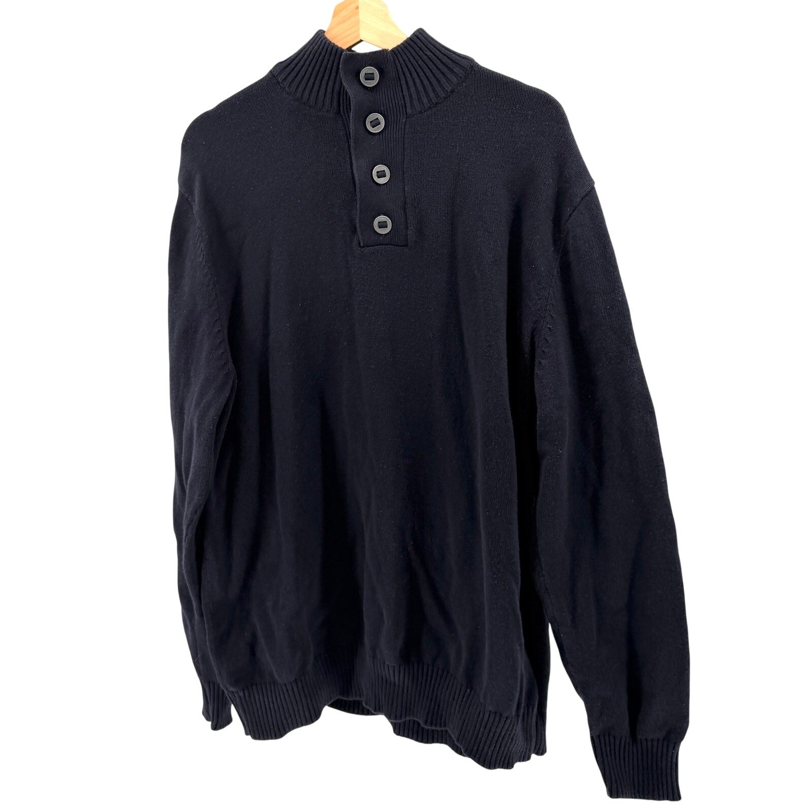 JOE Joseph Abboud Navy Blue 100% Cotton Mock Neck Button Sweater