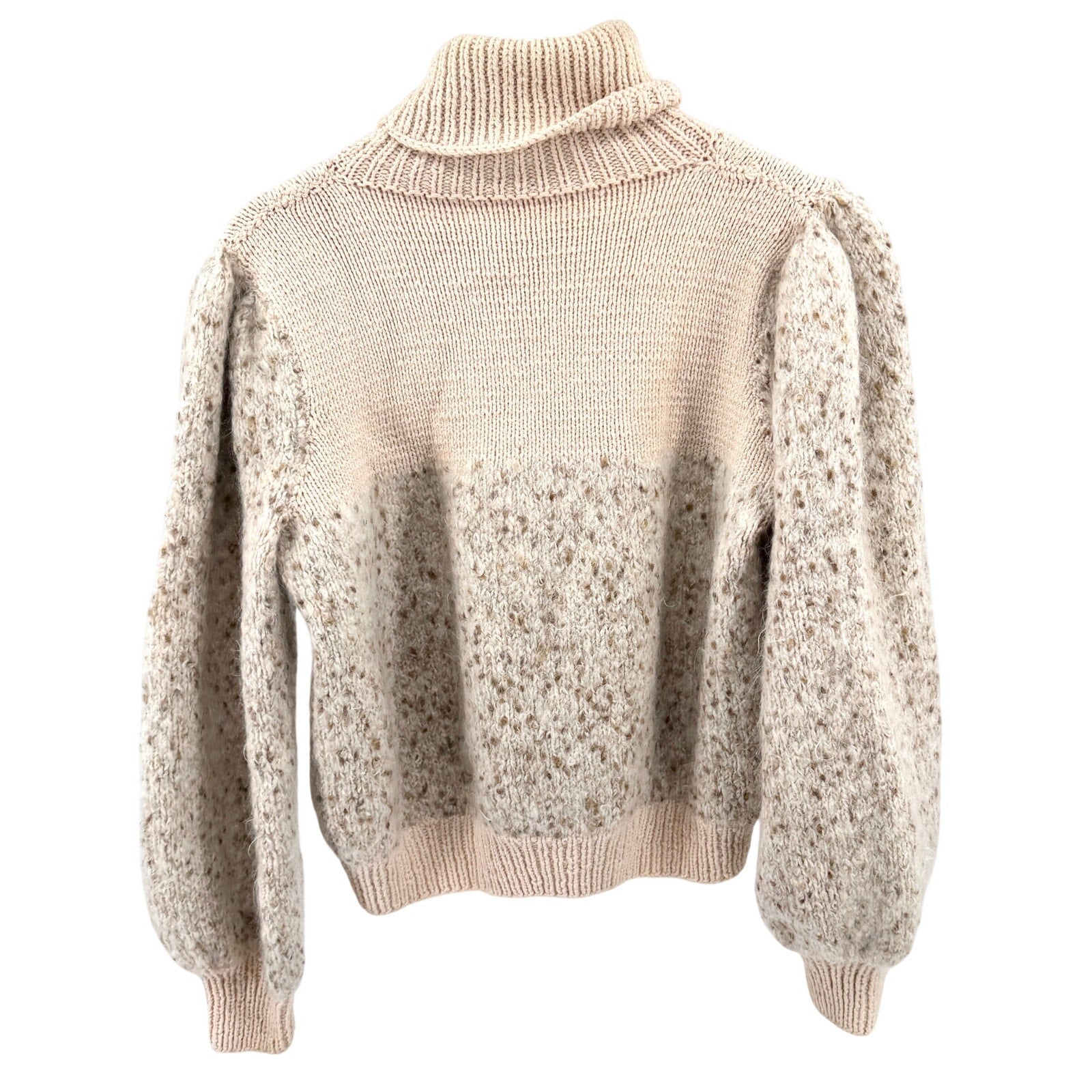 Vintage 80s Handmade Cream Beige Chunky Turtleneck Balloon Sleeve Sweater