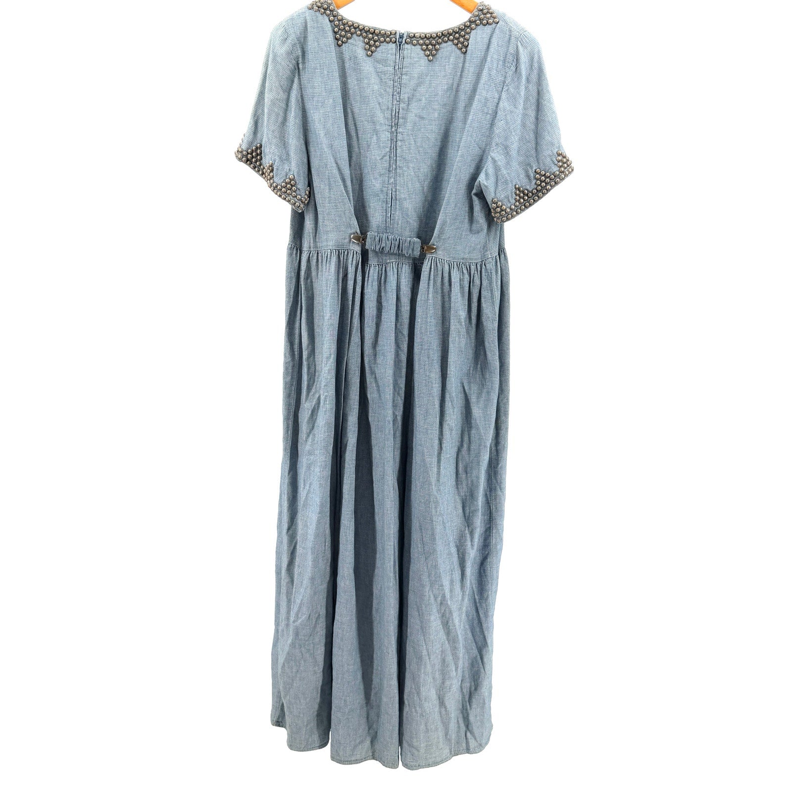 Vintage 90s Double D Ranch Indigo 100% Cotton Studded Maxi Dress