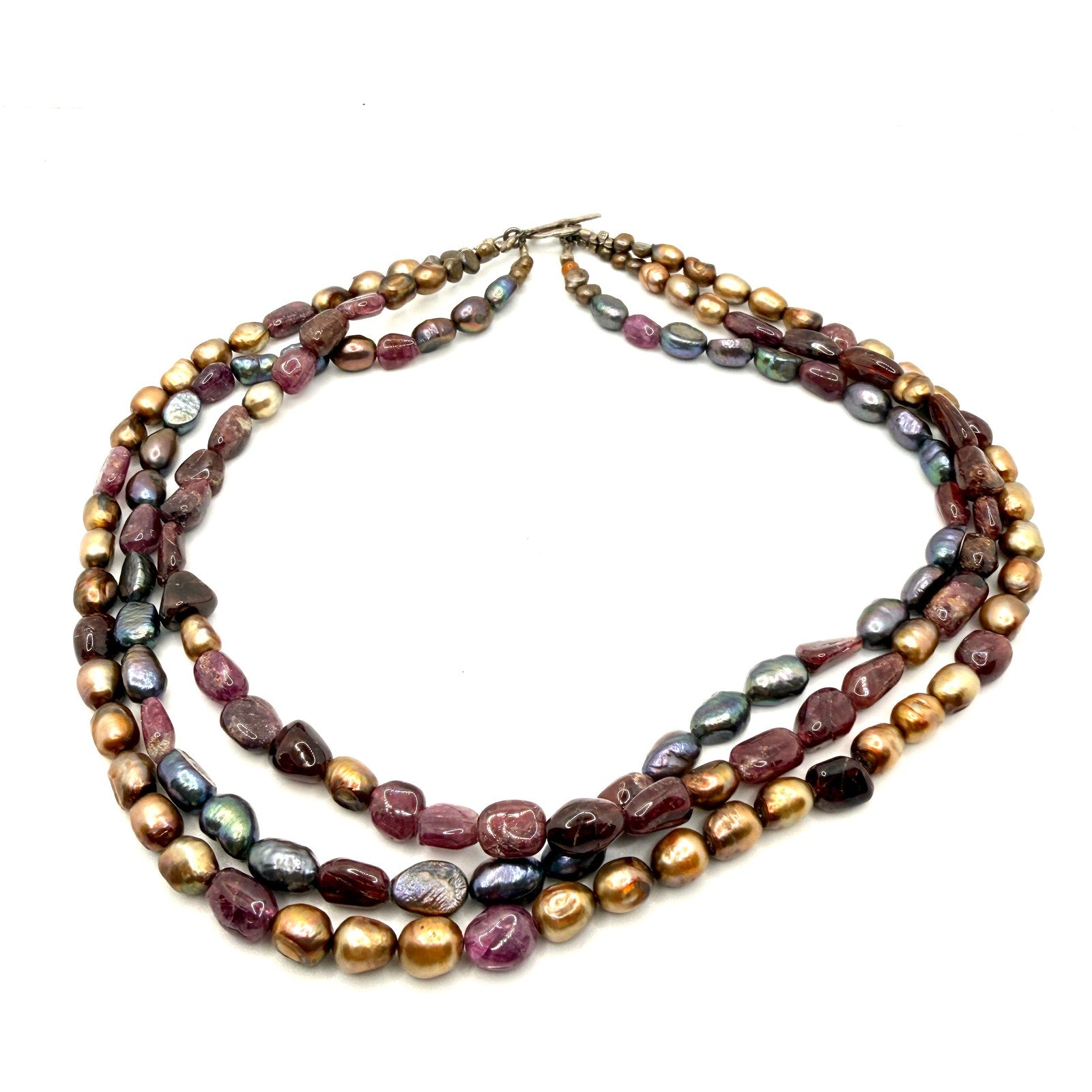 Vintage 90s Pink Tourmaline Garnet Pearl Layered Statement Necklace