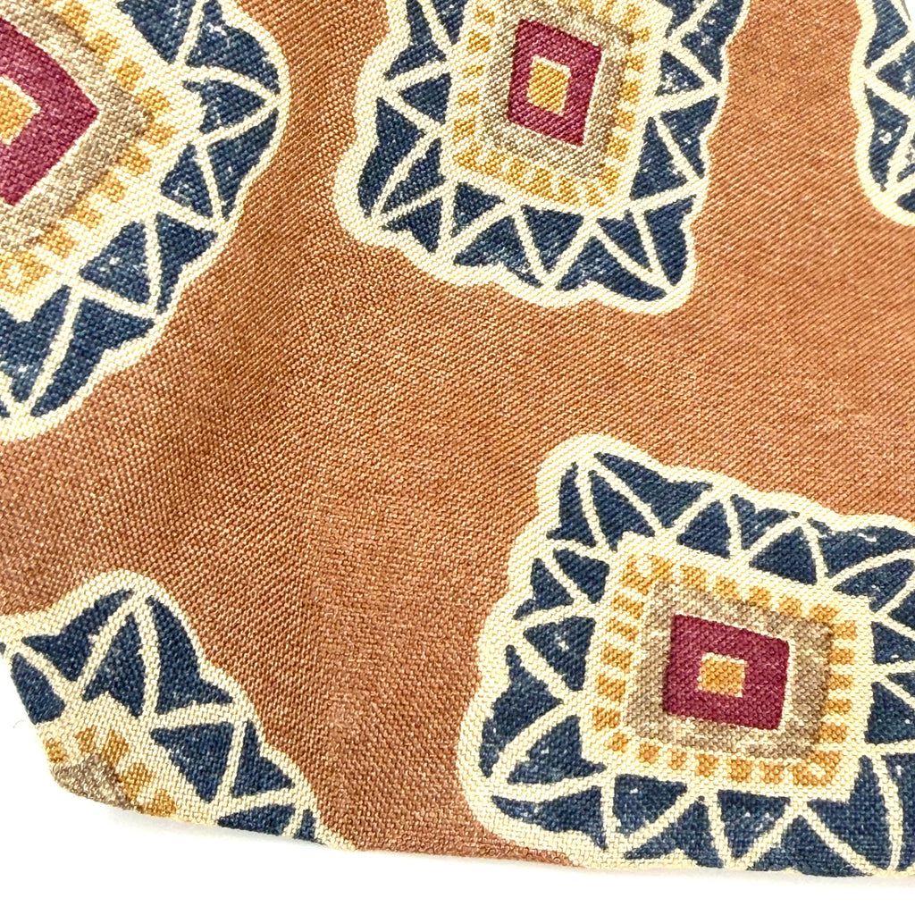 Vintage 90s Accents by Isaac Zelcer Beige Geometric 100% Silk Abstract Necktie