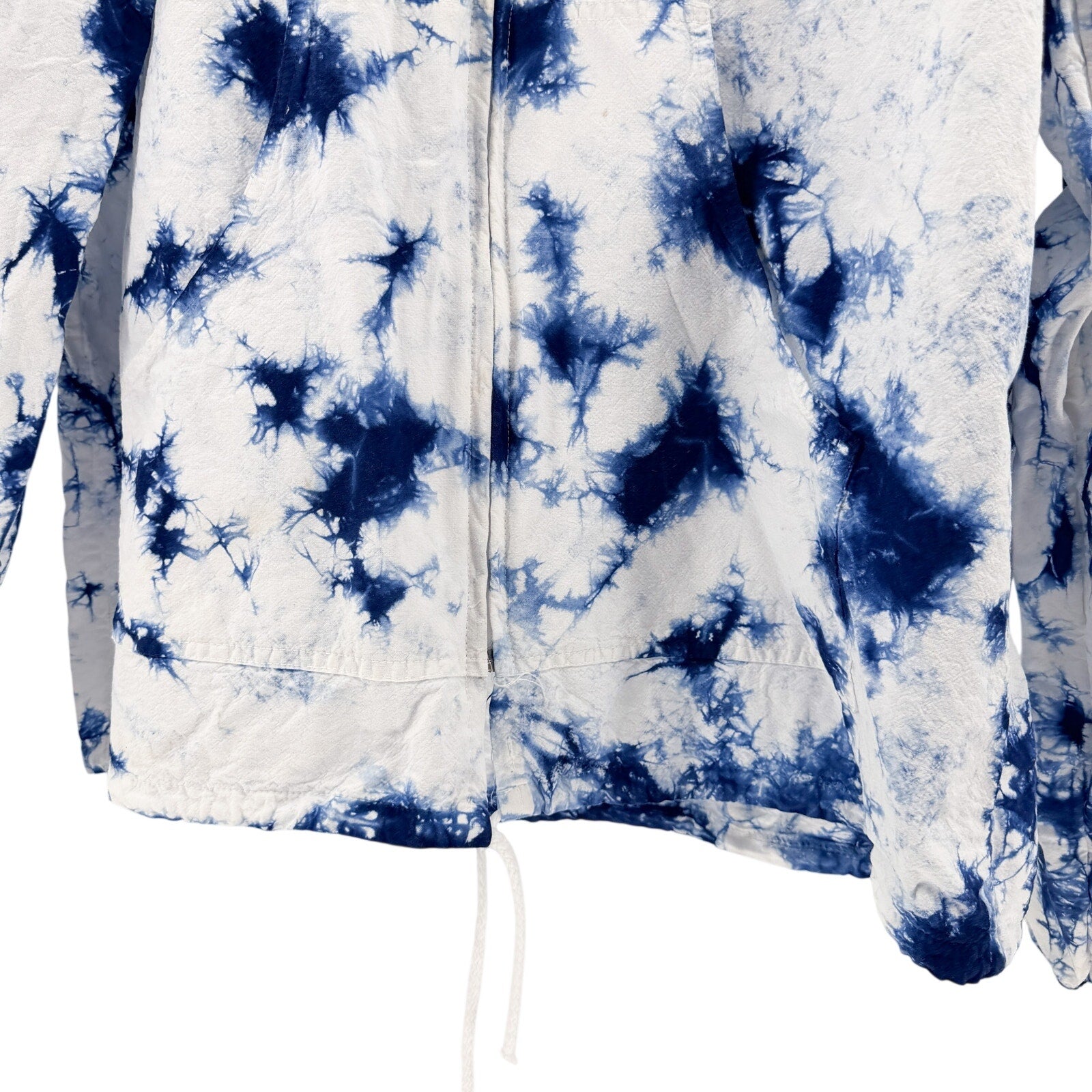 Seaspice Blue White Tie Dye 100% Cotton Hooded Zip Up Windbreaker Jacket