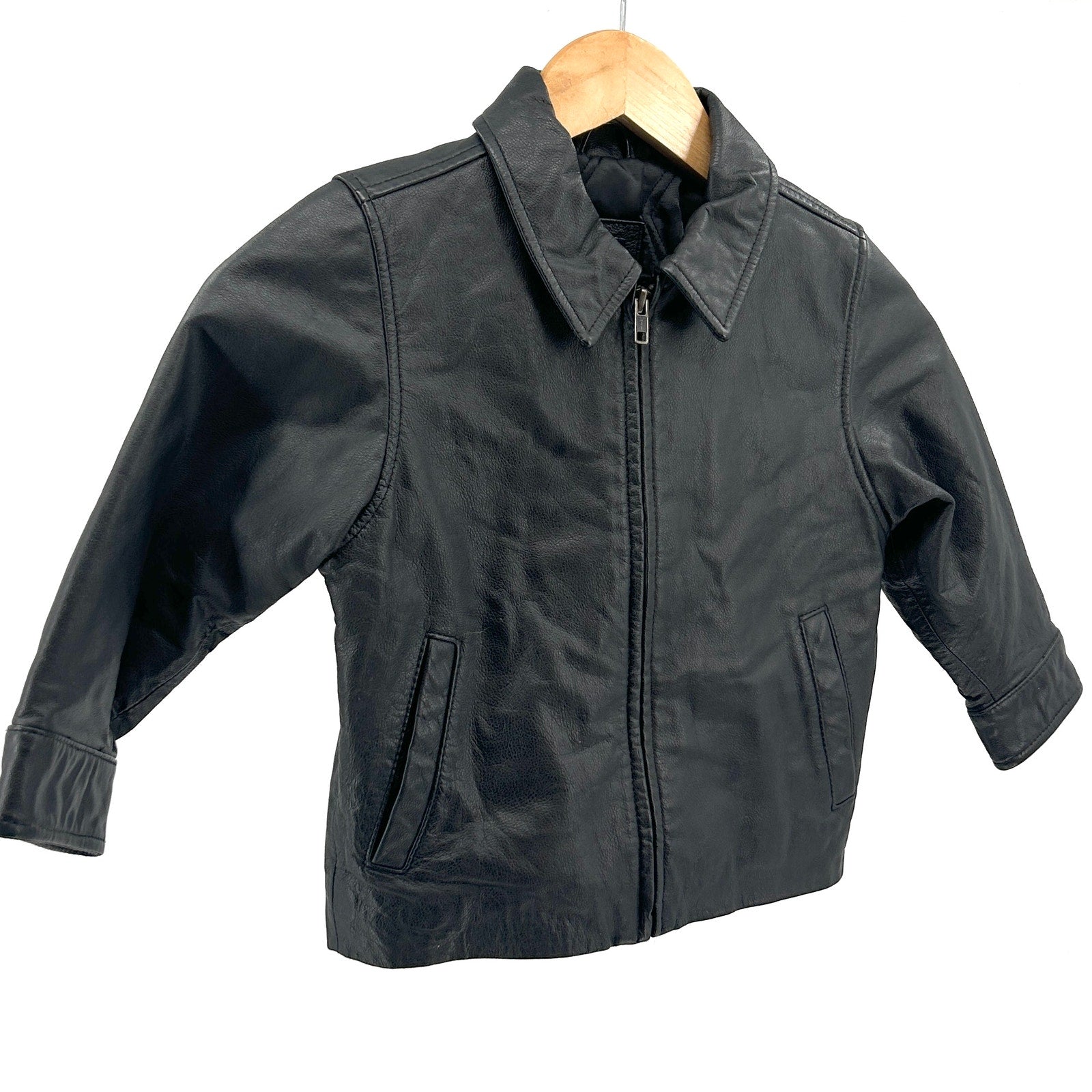 Vintage Y2K GAP Black Genuine Leather Minimalist Kids Moto Jacket