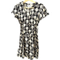 Vintage 90s Black Cream 100% Rayon Graphic Print Flutter Sleeve Romper