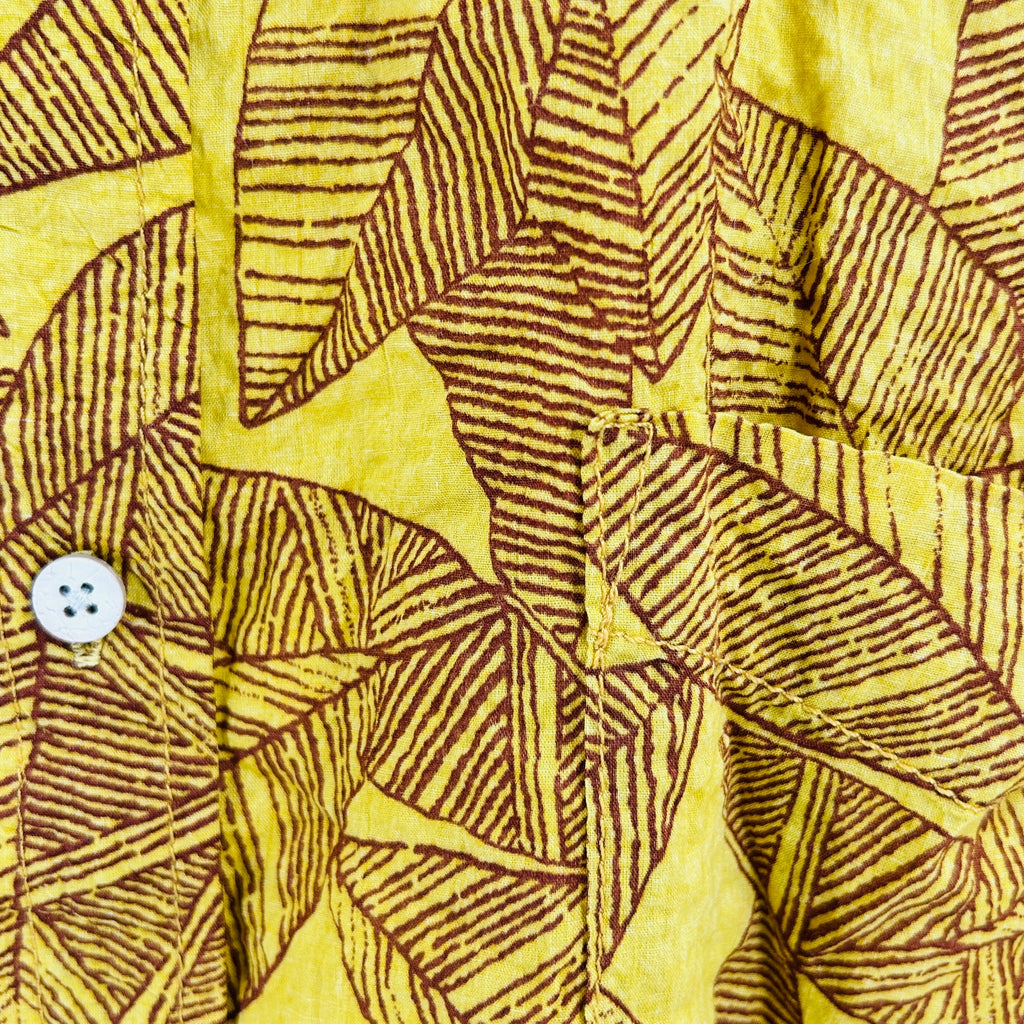 True Grit Yellow 100% Cotton Tropical Leaf Print Button-Up Shirt