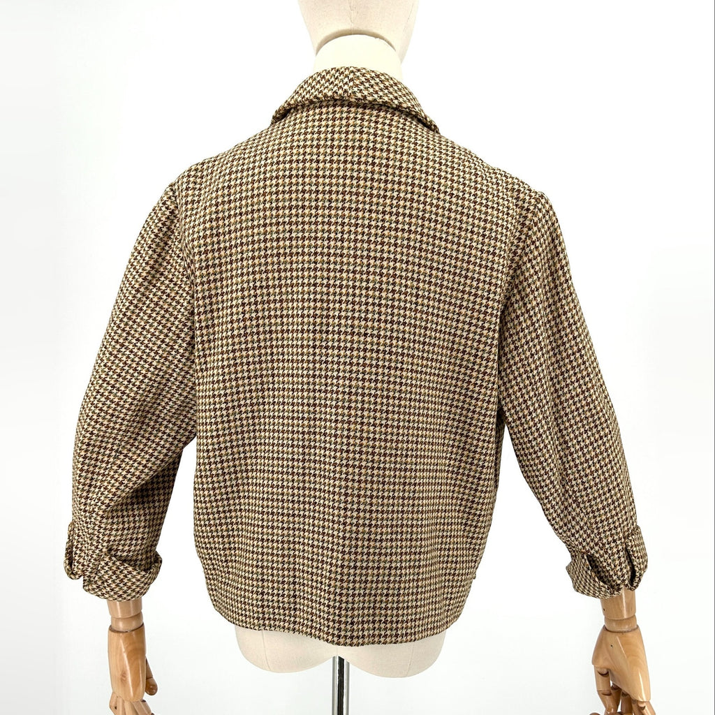 Vintage 50s/60s Custom Brown Cream Tweed 100% Wool Cropped Blazer