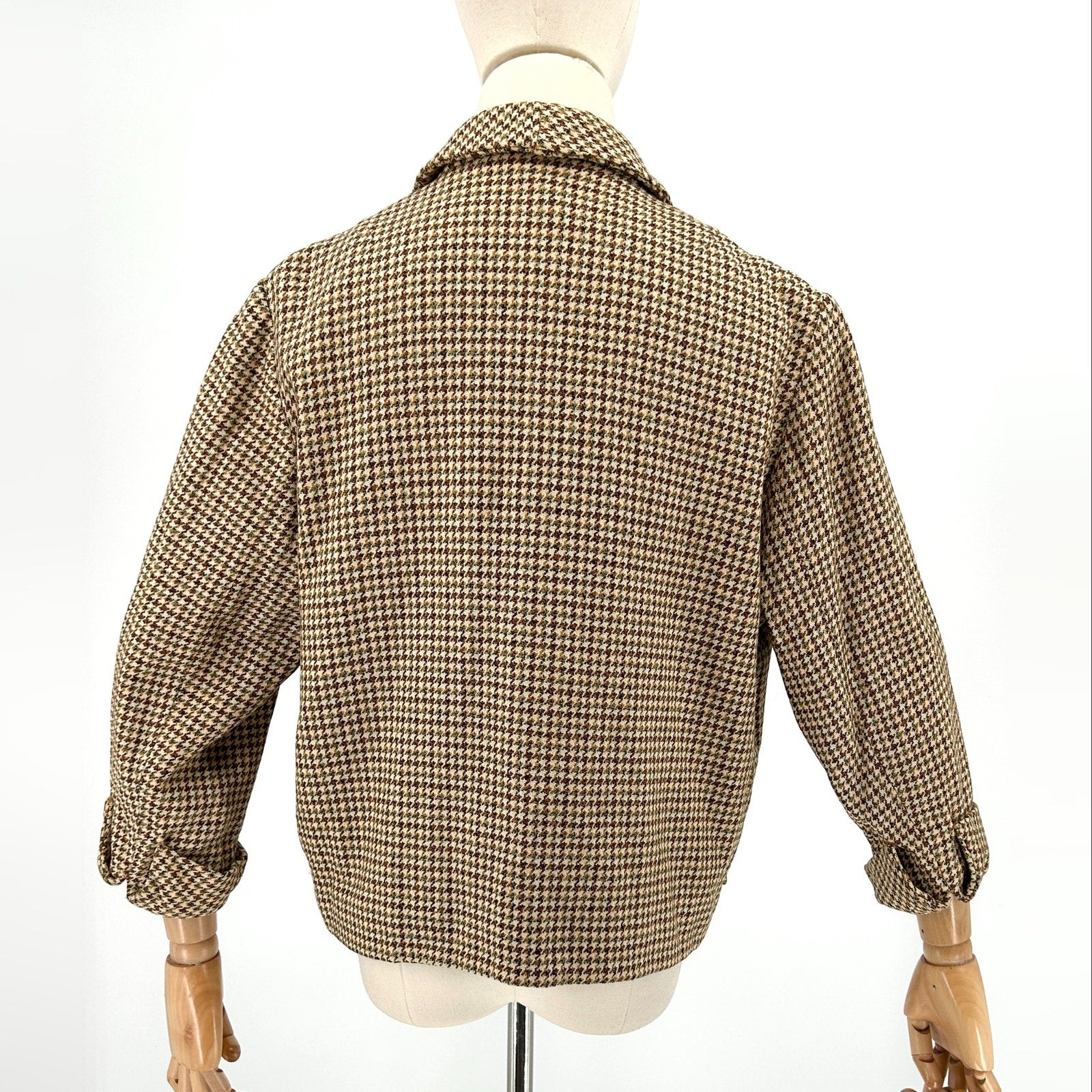Vintage 50s/60s Custom Brown Cream Tweed 100% Wool Cropped Blazer