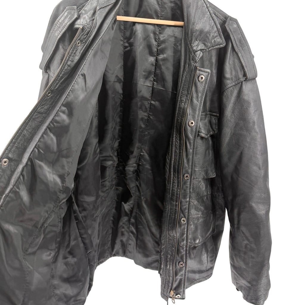 Vintage 90s Black Genuine Leather Utility Field Drawstring Jacket