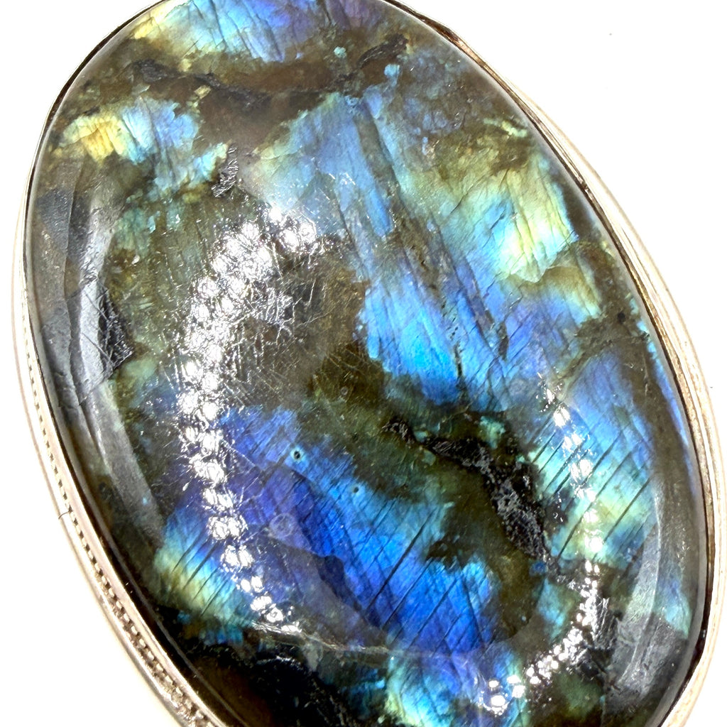Vintage 90s Stamped Sterling Silver Huge Labradorite Statement Pendant